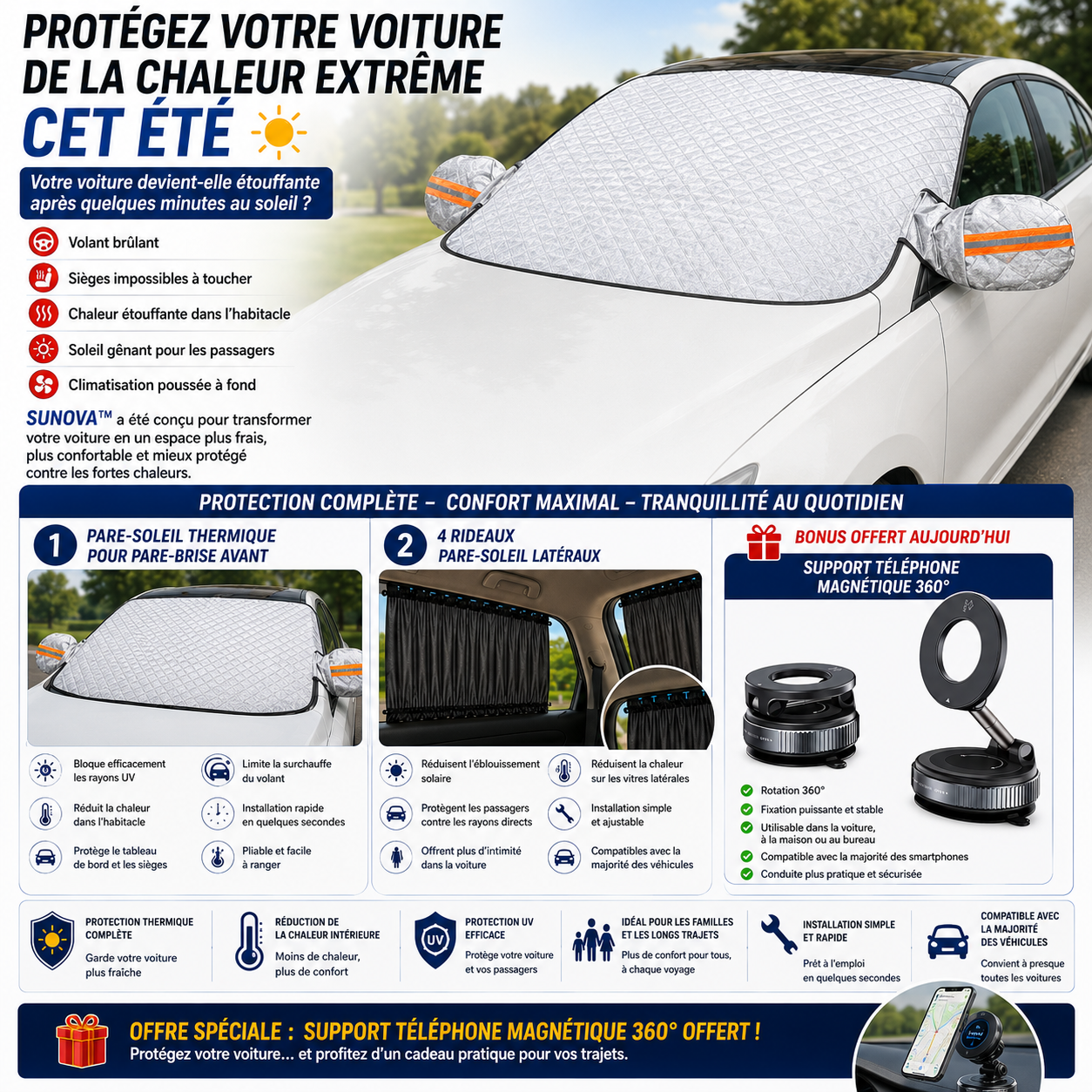 ☀️ SUNOVA™ Kit Anti-Chaleur Complet pour Voiture
