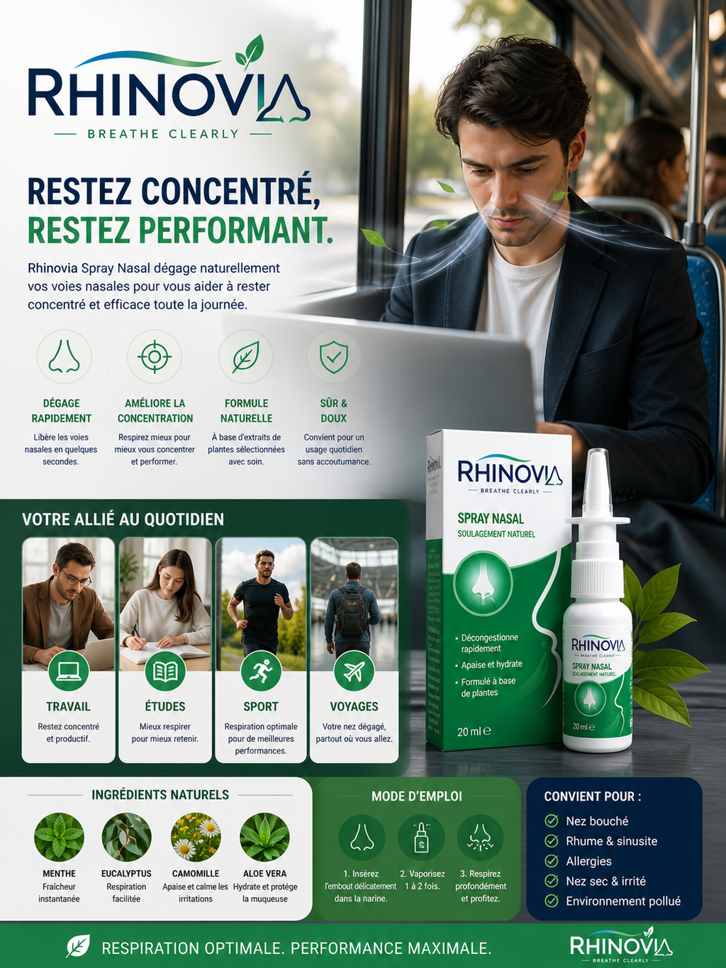 RHINOVIA™  Pack de 5 Spray Nasal / Respirez Librement. Vivez Pleinement.
