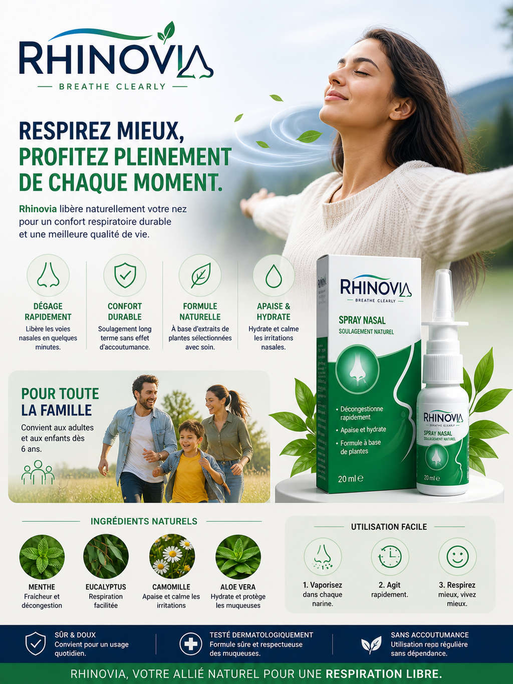 RHINOVIA™  Pack de 5 Spray Nasal / Respirez Librement. Vivez Pleinement.