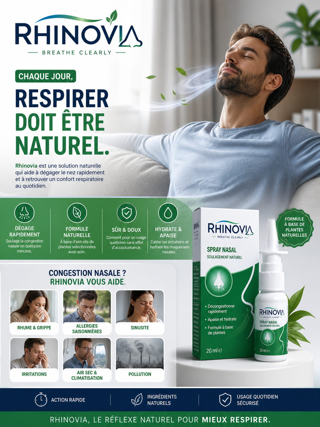 RHINOVIA™  Pack de 5 Spray Nasal / Respirez Librement. Vivez Pleinement.