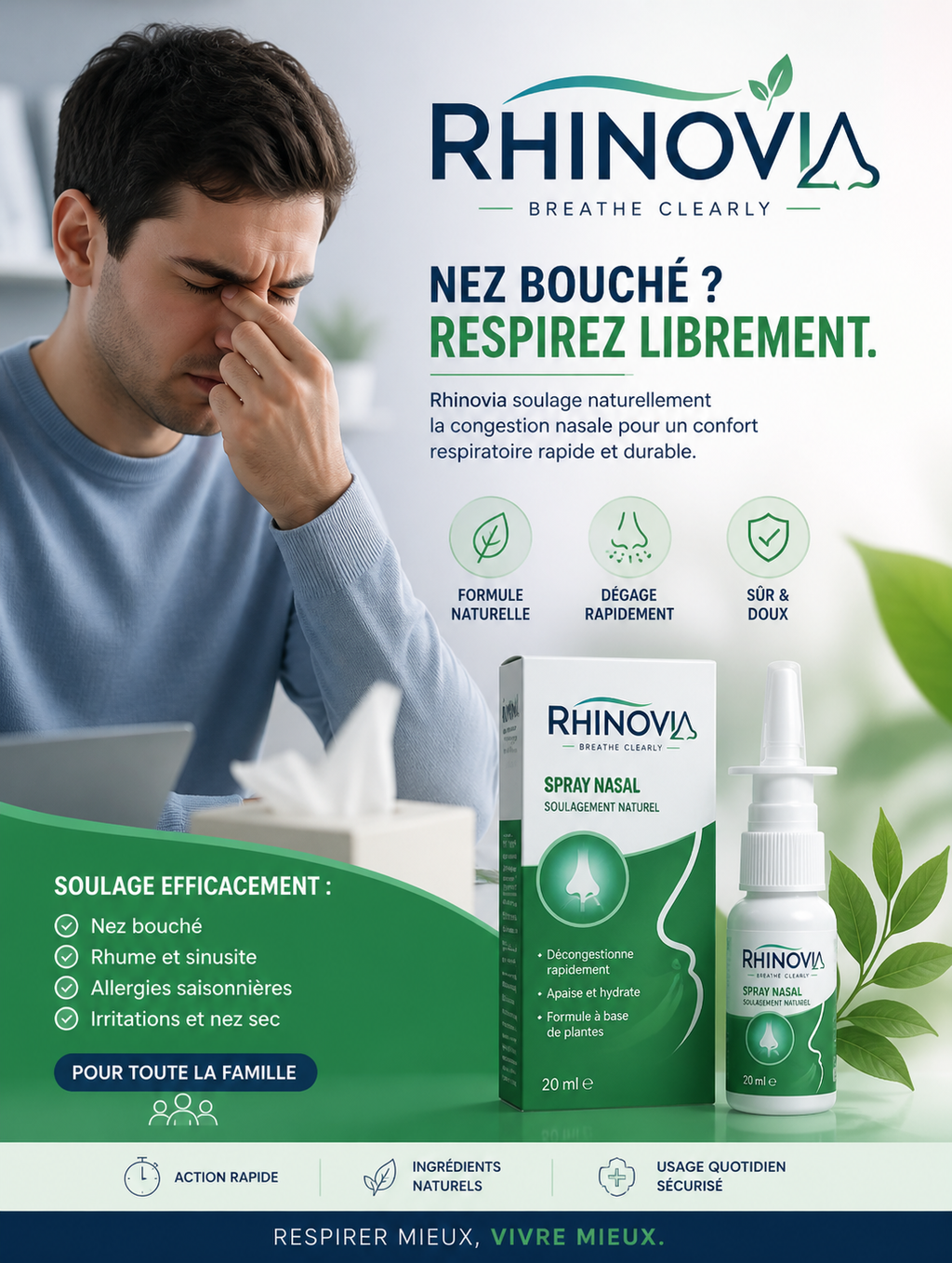RHINOVIA™  Pack de 5 Spray Nasal / Respirez Librement. Vivez Pleinement.