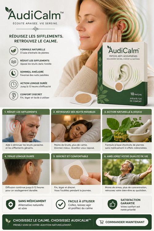 AudiCalm™ |20 Piéces de Patchs de soulagement des acouphènes  | Matériel à base de plantes écologique | Extraits naturels | Facile à utiliser | Tous types de peau