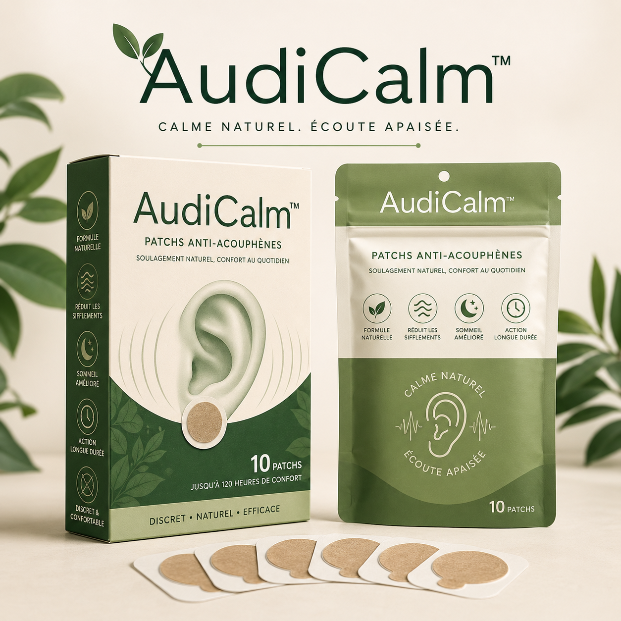 AudiCalm™ |20 Piéces de Patchs de soulagement des acouphènes  | Matériel à base de plantes écologique | Extraits naturels | Facile à utiliser | Tous types de peau
