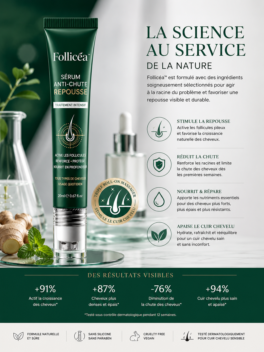 Follicéa™ — Réveillez le potentiel de vos cheveux / Pack de 3 Sérum  de traitement de perte de cheveux