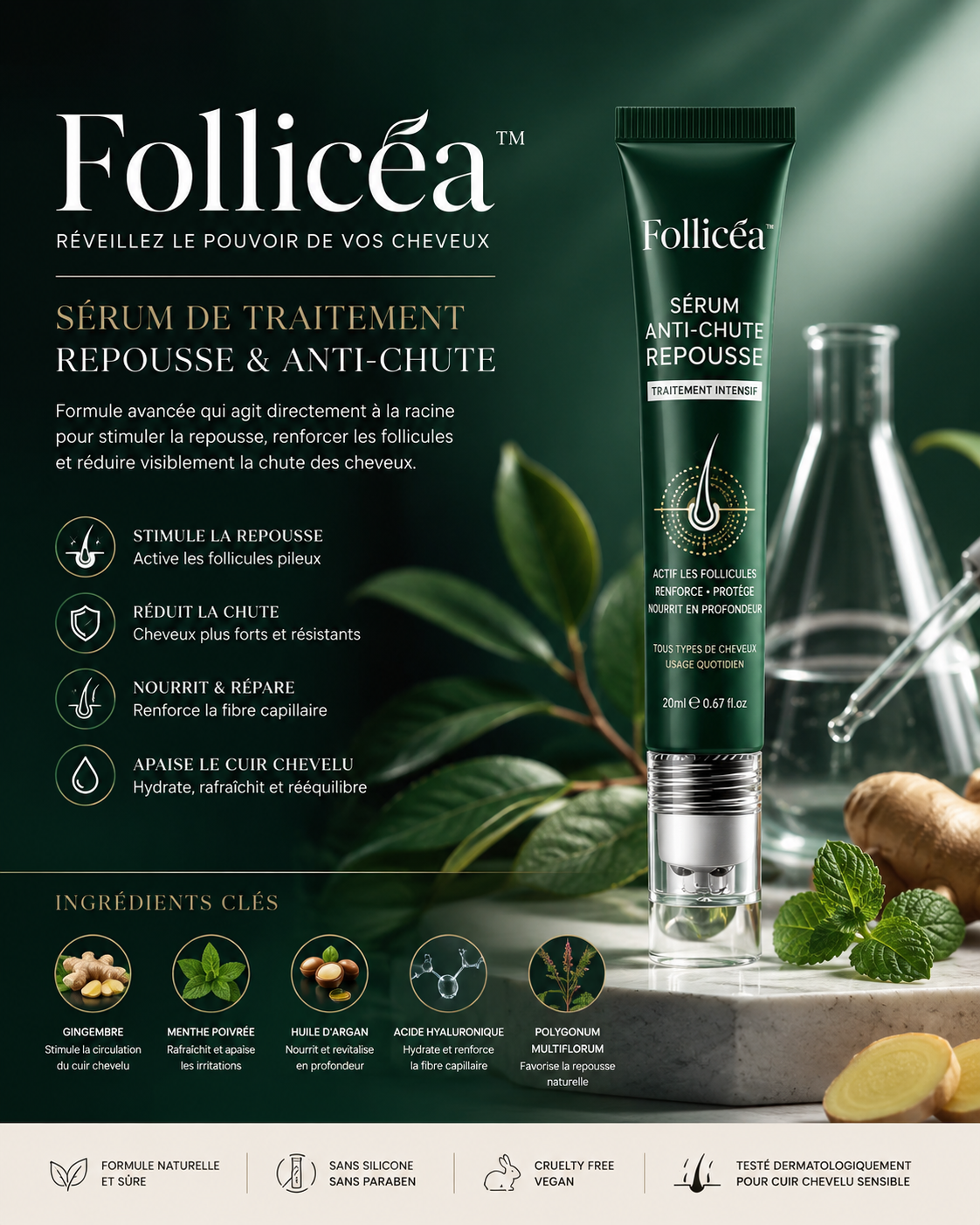 Follicéa™ — Réveillez le potentiel de vos cheveux / Pack de 3 Sérum  de traitement de perte de cheveux