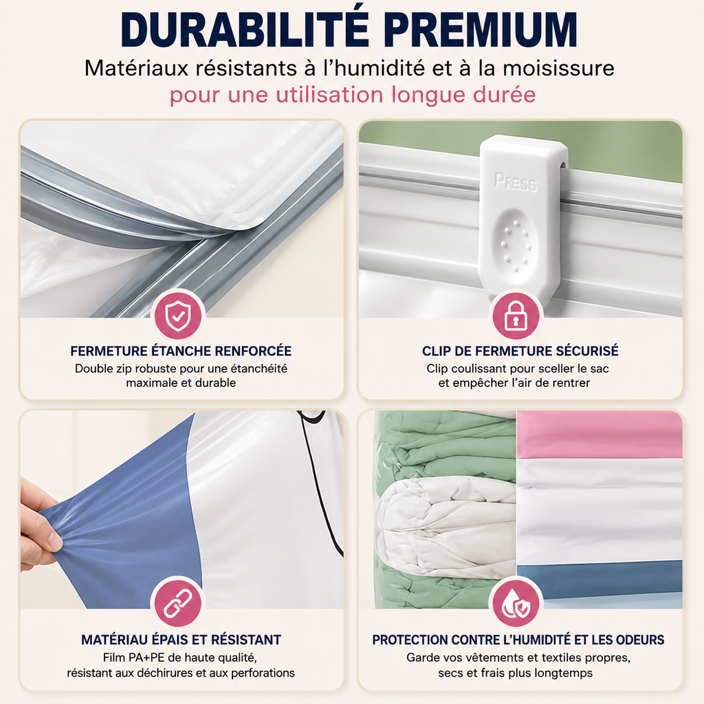 SpaceMax™ ,Pack de 2 sacs de rangement sous vide sans pompe (un grand modéle et un modéle moyen )