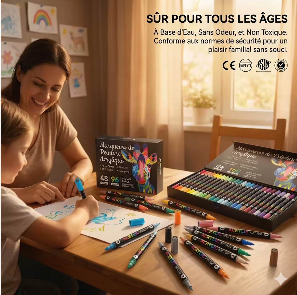 Acryl'Art™ – Ensemble de stylo marqueur d'art de peinture acrylique à double tête non toxique permanent pour la peinture de bricolage