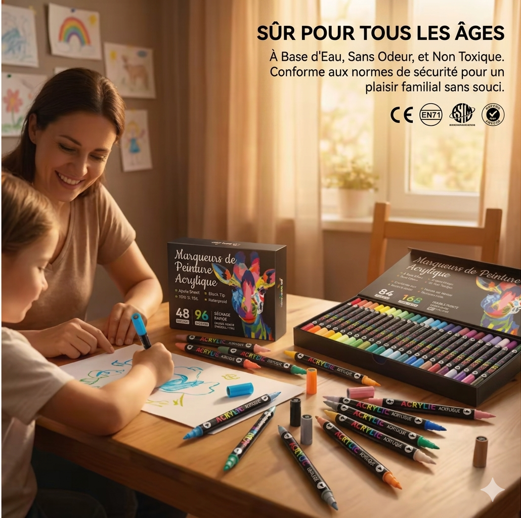 Acryl'Art™ – Ensemble de stylo marqueur d'art de peinture acrylique à double tête non toxique permanent pour la peinture de bricolage