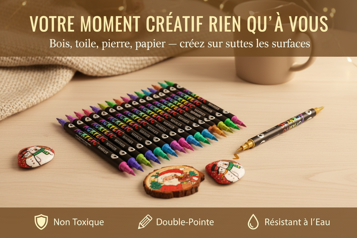 Acryl'Art™ – Ensemble de stylo marqueur d'art de peinture acrylique à double tête non toxique permanent pour la peinture de bricolage