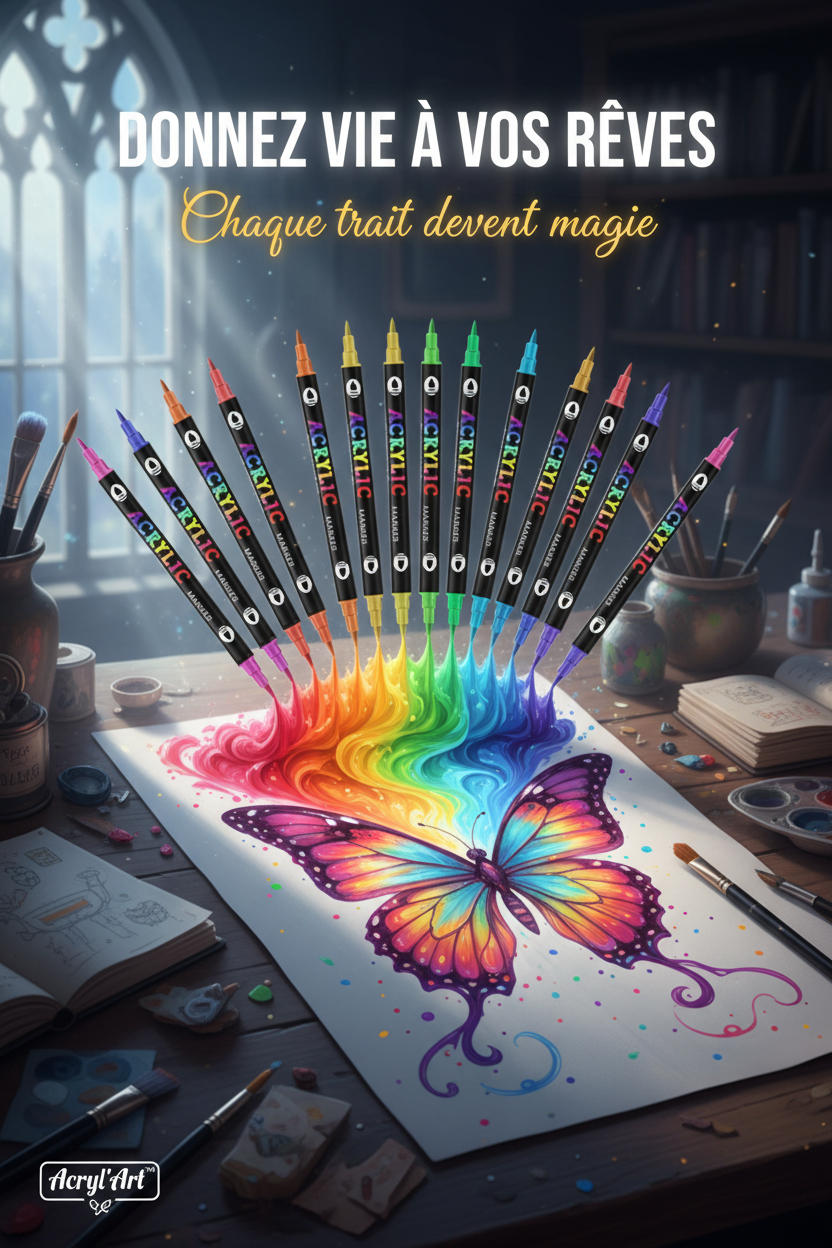 Acryl'Art™ – Ensemble de stylo marqueur d'art de peinture acrylique à double tête non toxique permanent pour la peinture de bricolage