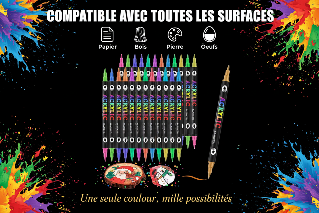 Acryl'Art™ – Ensemble de stylo marqueur d'art de peinture acrylique à double tête non toxique permanent pour la peinture de bricolage
